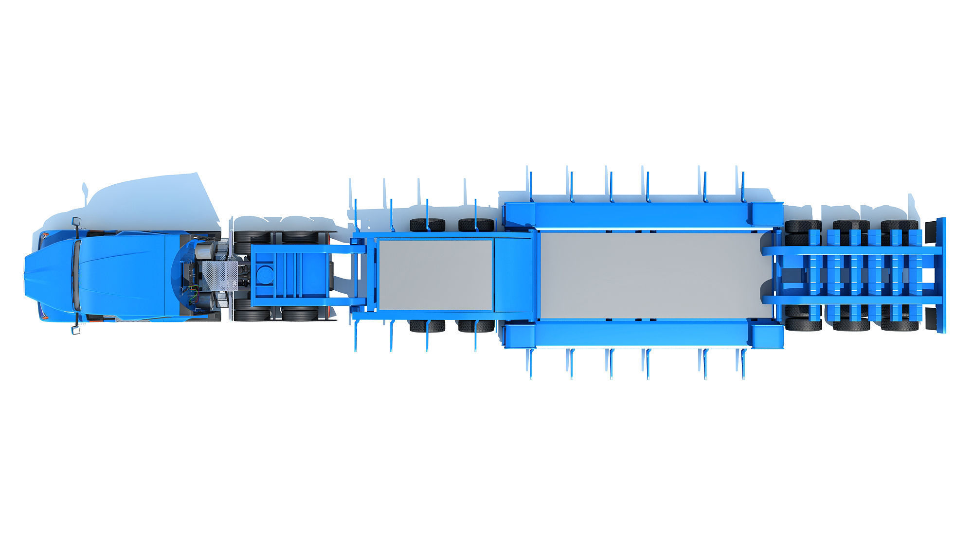 Truck with Lowboy Trailer 3D model_11