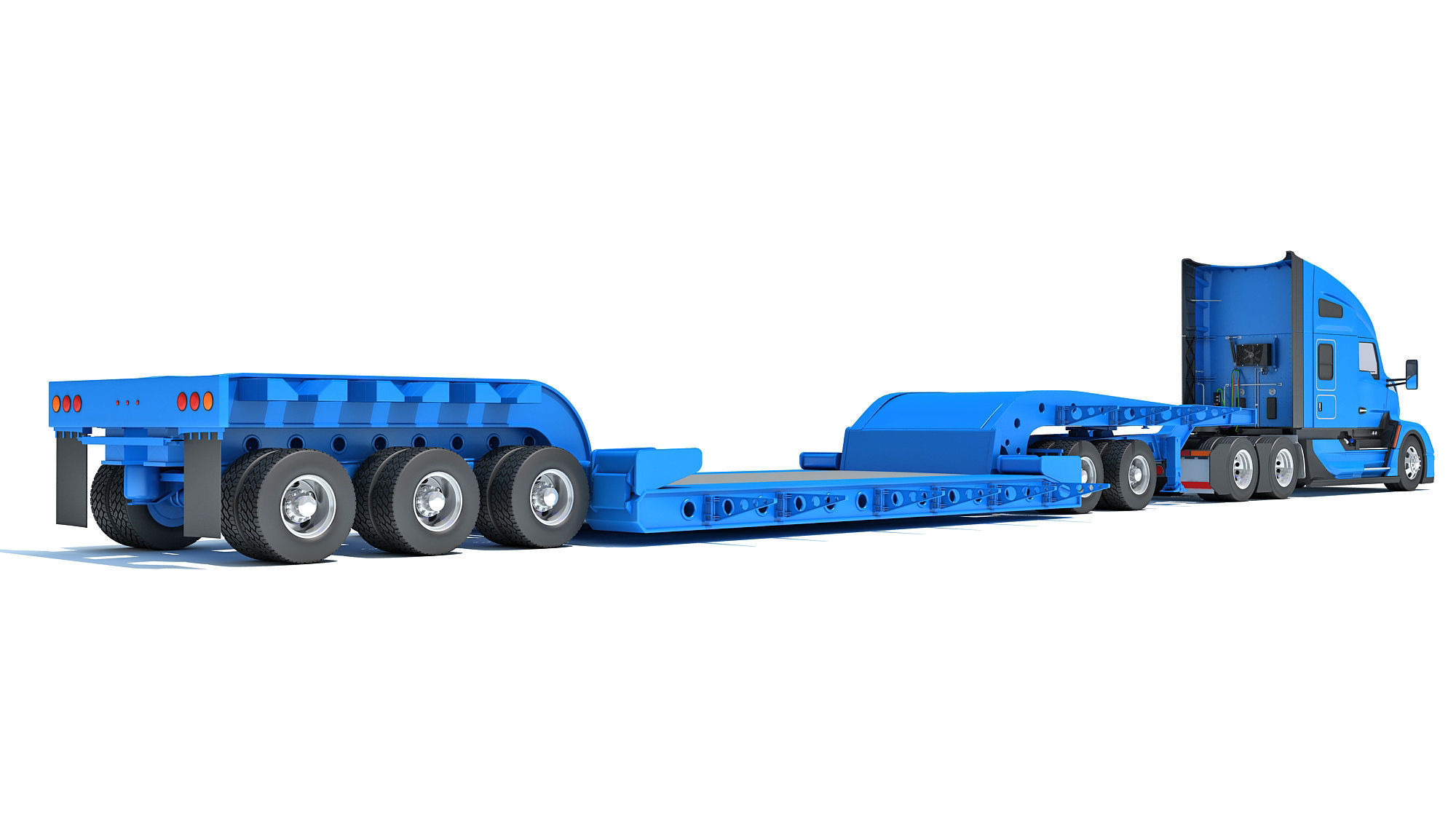 Truck with Lowboy Trailer 3D model_4