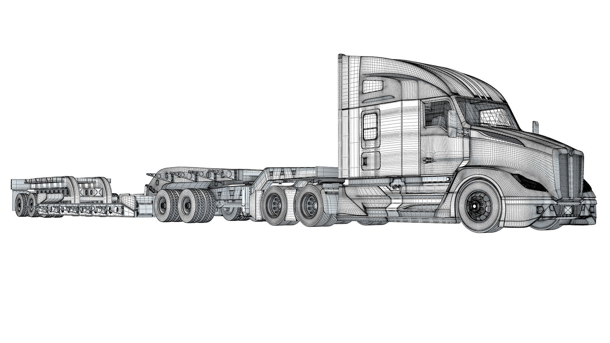 Truck with Lowboy Trailer 3D model_20