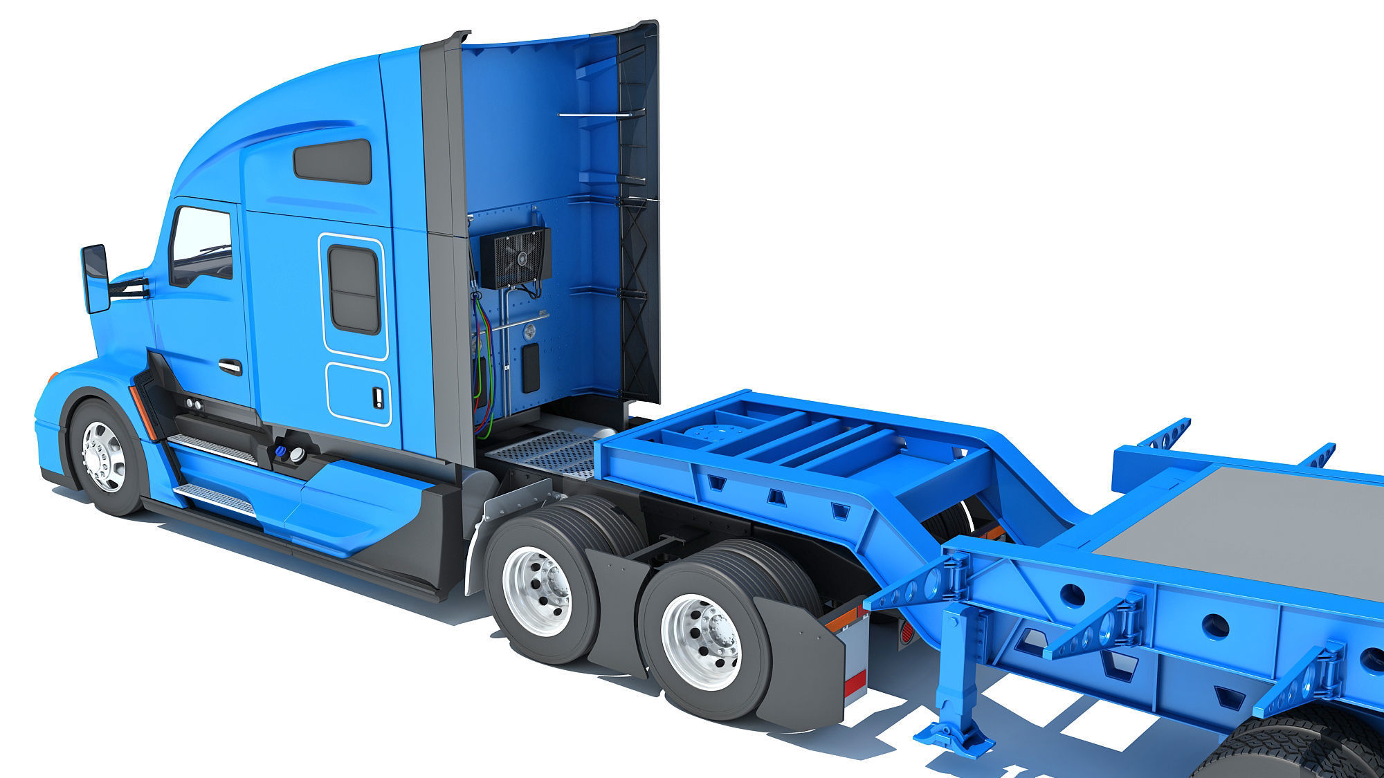 Truck with Lowboy Trailer 3D model_13