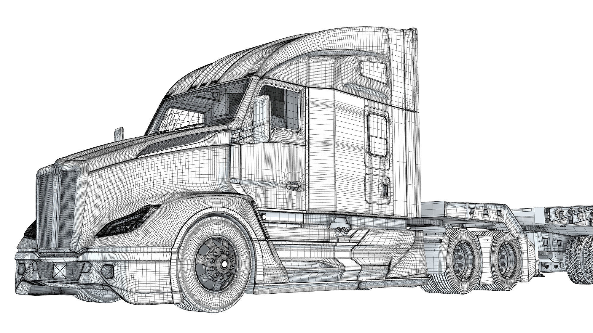 Truck with Lowboy Trailer 3D model_21