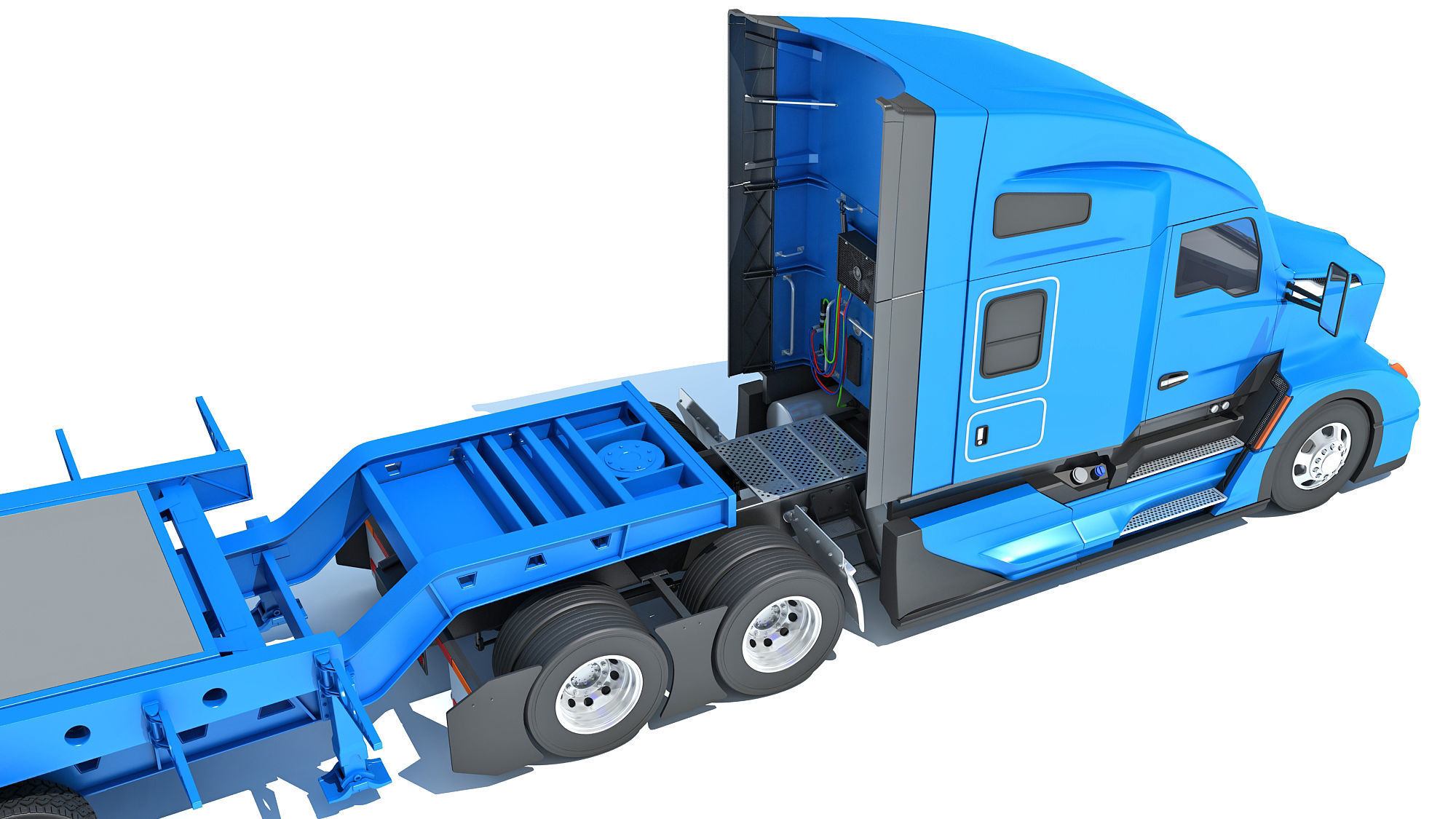 Truck with Lowboy Trailer 3D model_14