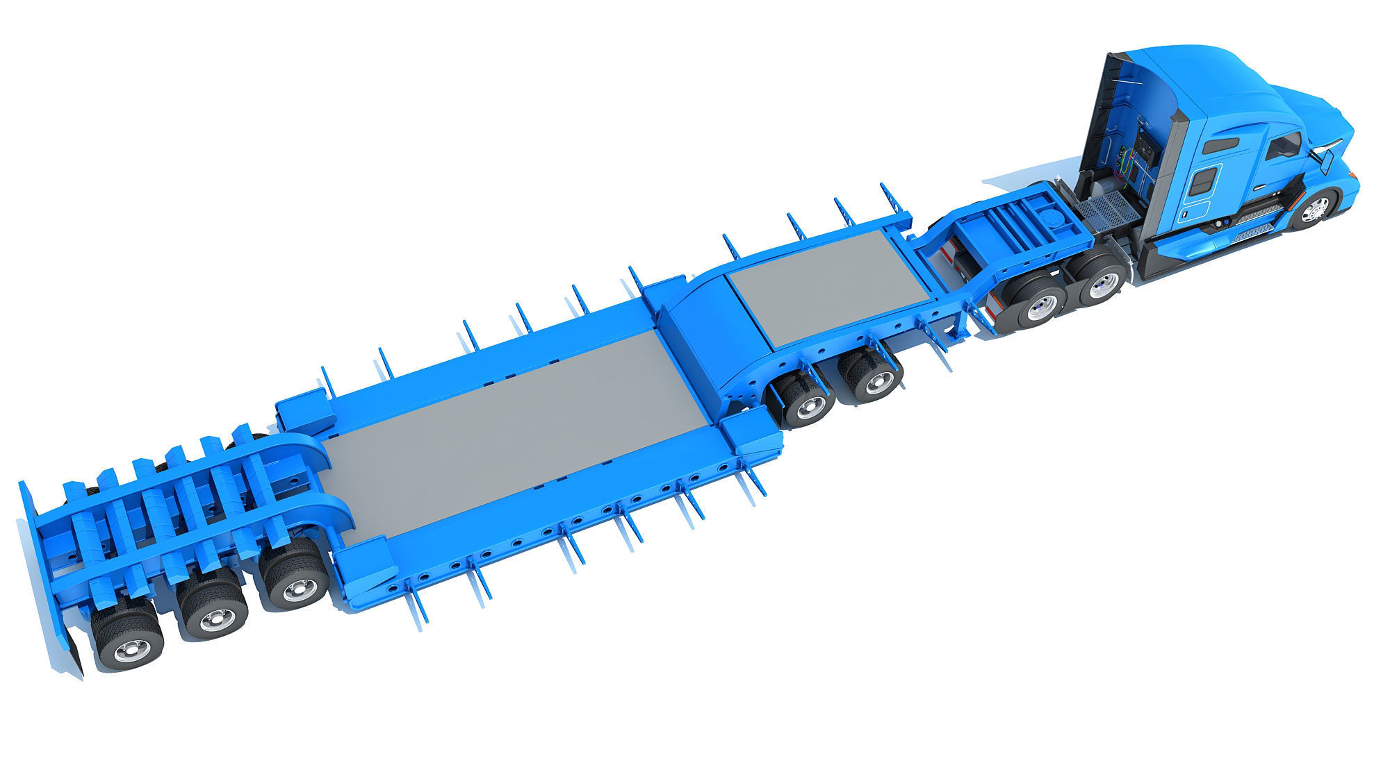 Truck with Lowboy Trailer 3D model_6