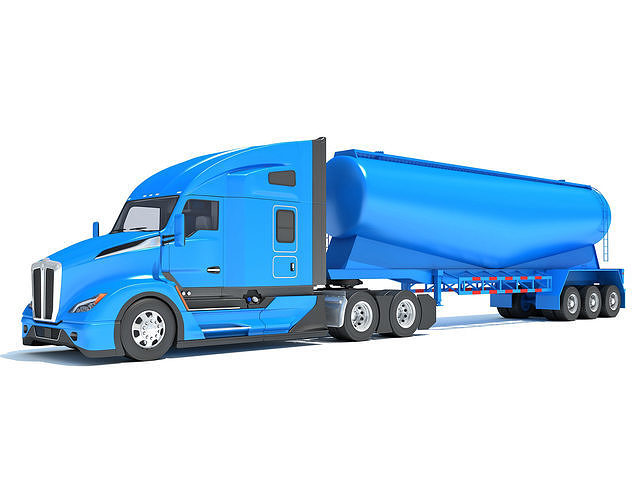 Sleeper Cab Truck with Tank Trailer 3D model