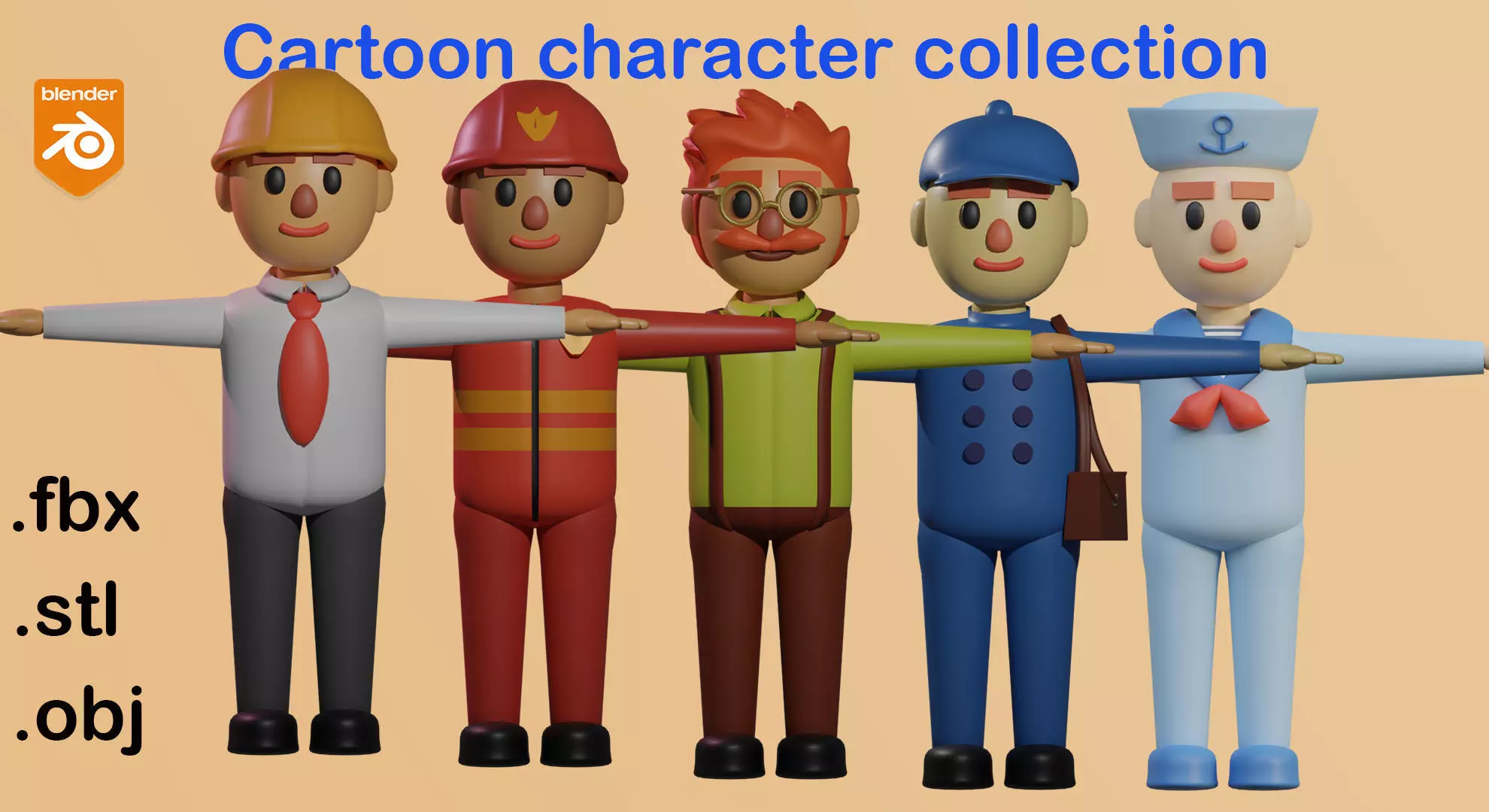 Cartoon character collection Low-poly 3D model_0