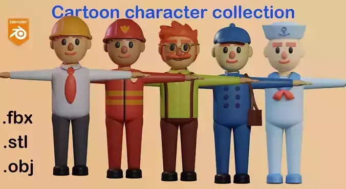 Cartoon character collection Low-poly 3D model