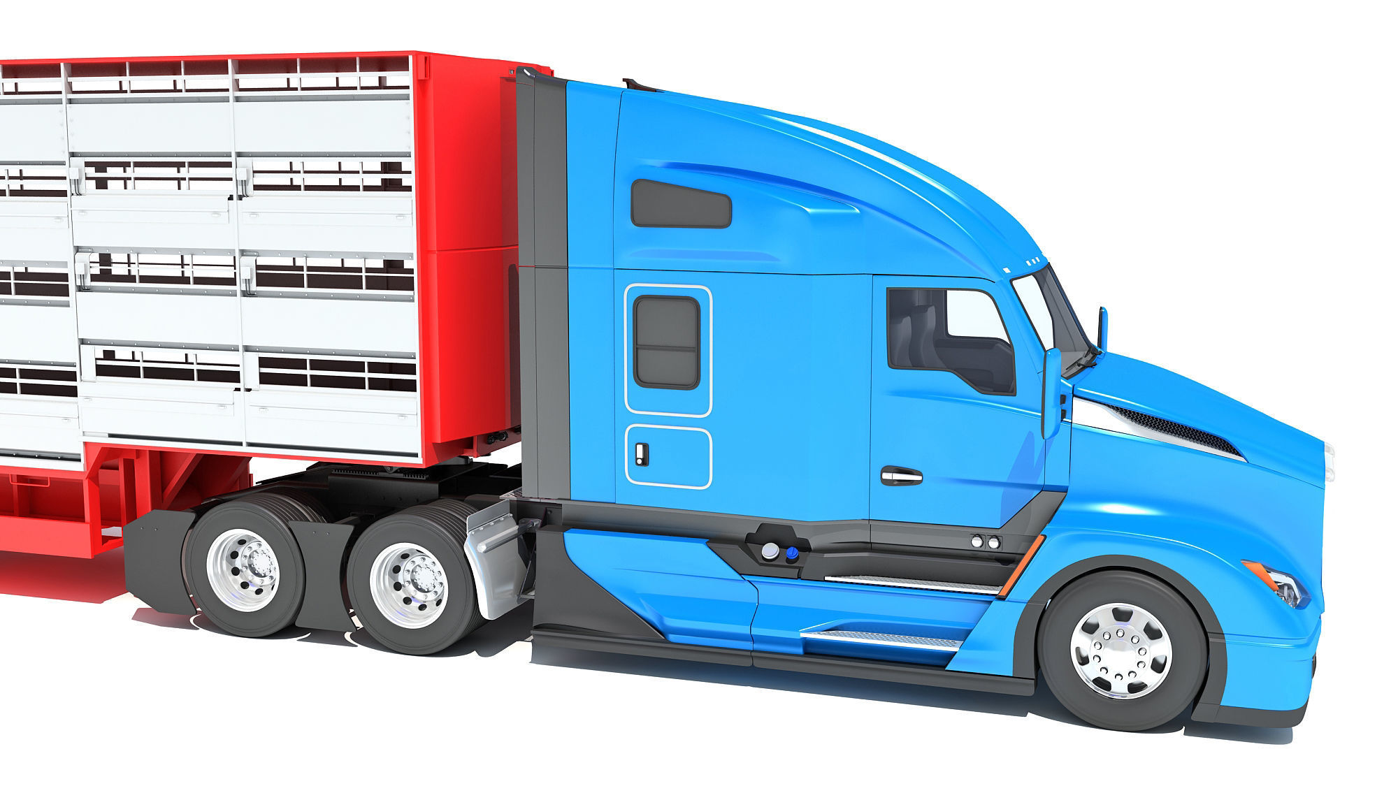 Truck with Animal Transporter Trailer 3D model_14