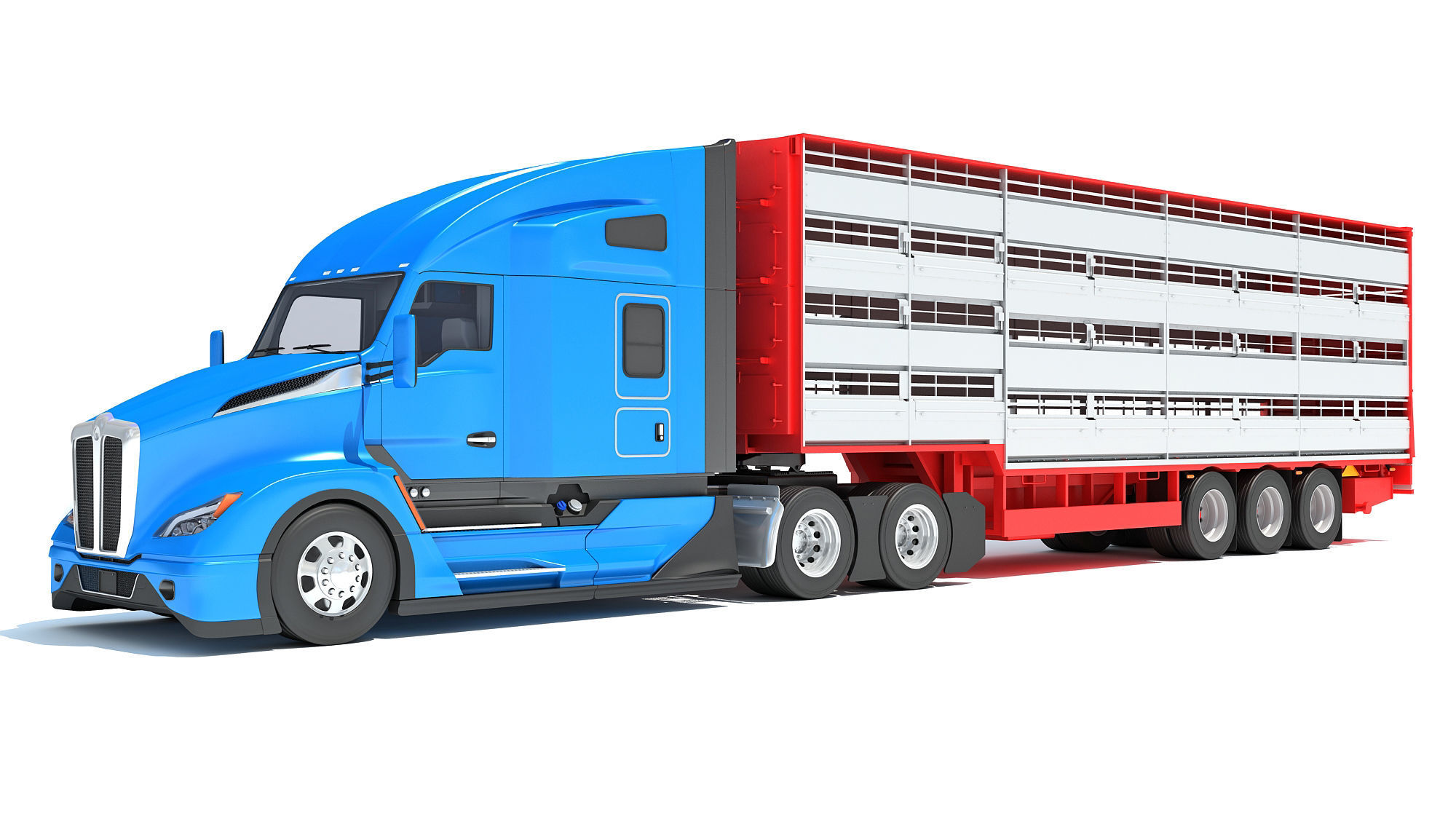 Truck with Animal Transporter Trailer 3D model_8