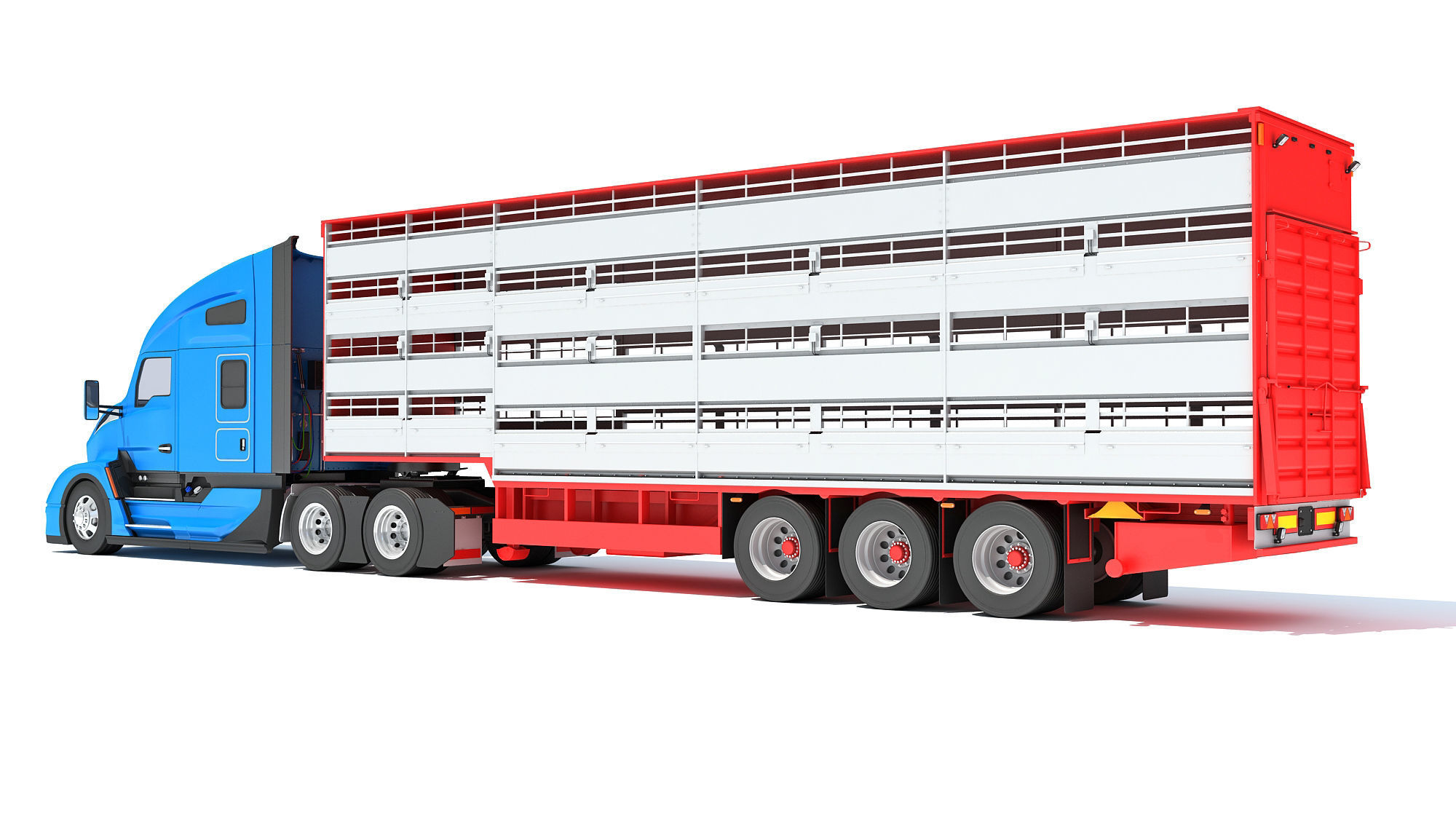 Truck with Animal Transporter Trailer 3D model_2