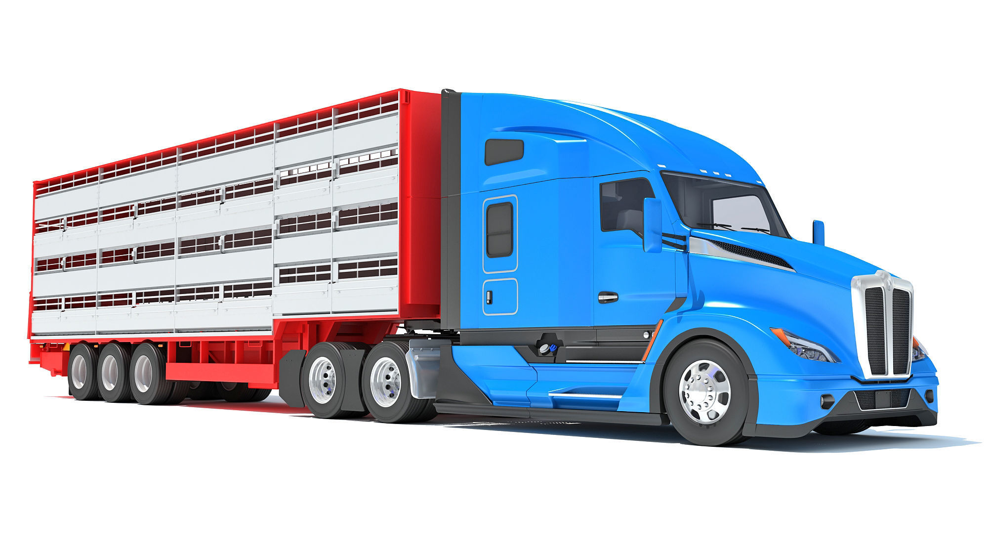 Truck with Animal Transporter Trailer 3D model_9