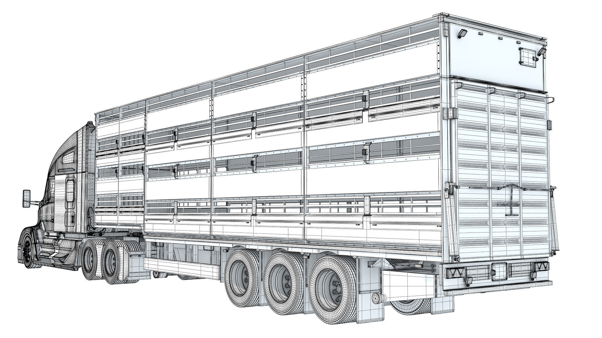 Truck with Animal Transporter Trailer 3D model_17