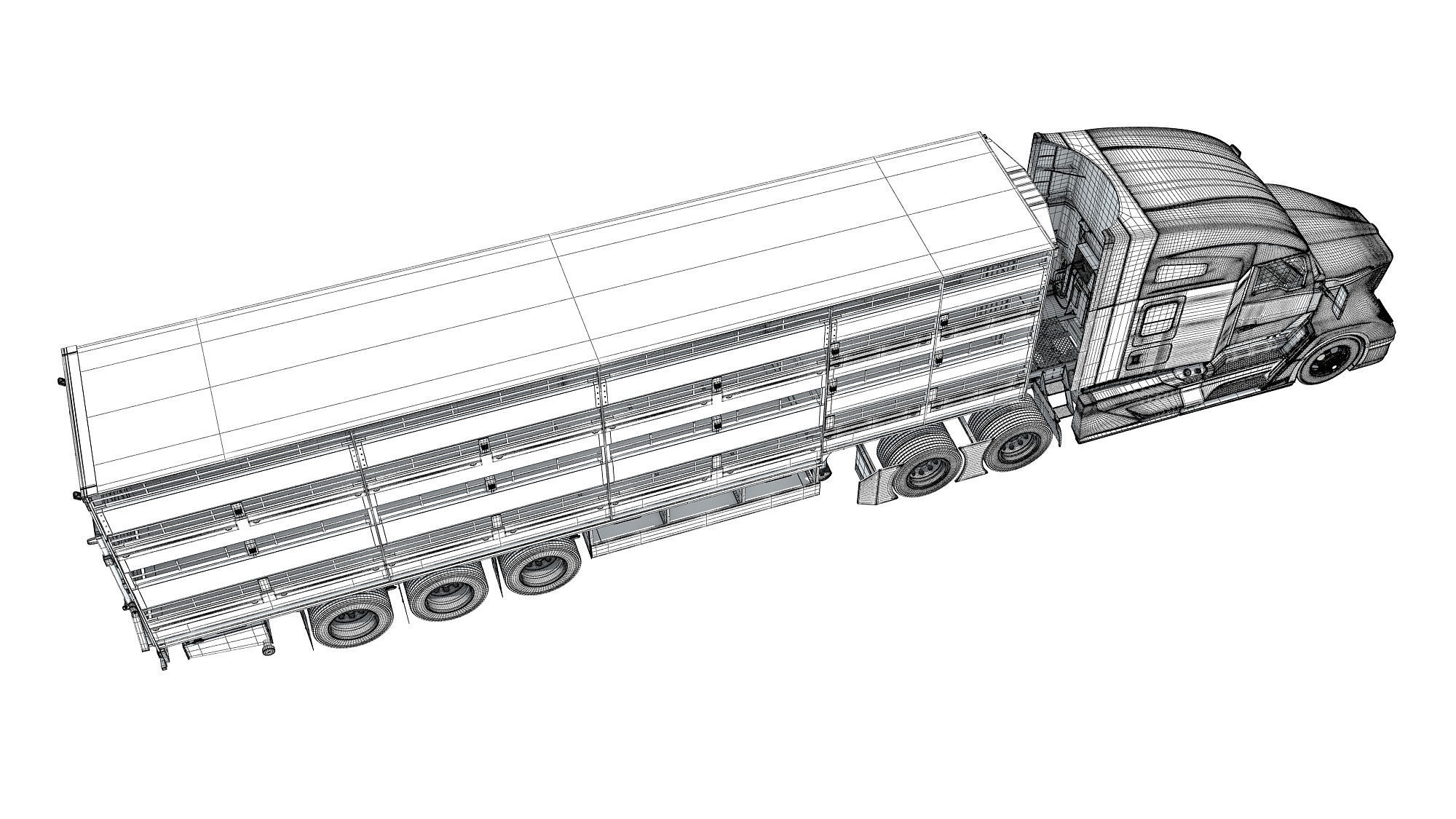 Truck with Animal Transporter Trailer 3D model_18