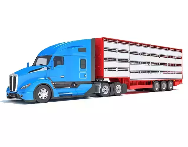 Truck with Animal Transporter Trailer 3D model