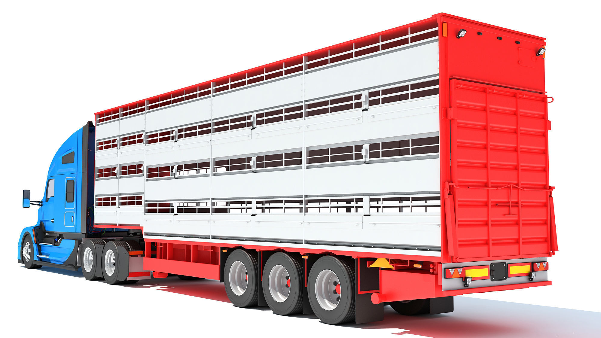 Truck with Animal Transporter Trailer 3D model_3