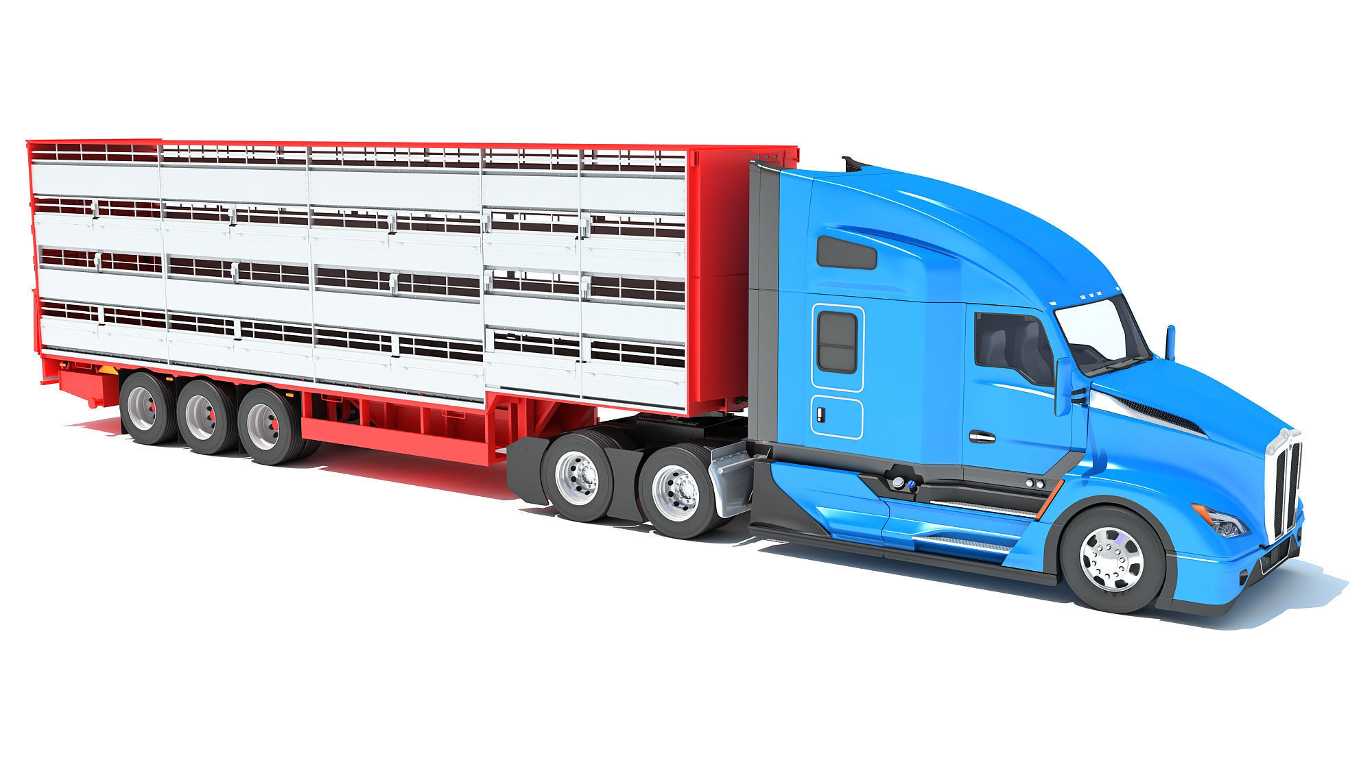 Truck with Animal Transporter Trailer 3D model_7