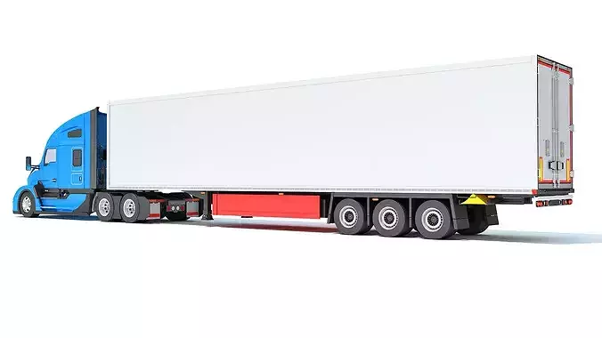 Truck with Reefer Refrigerator Trailer 3D model 3