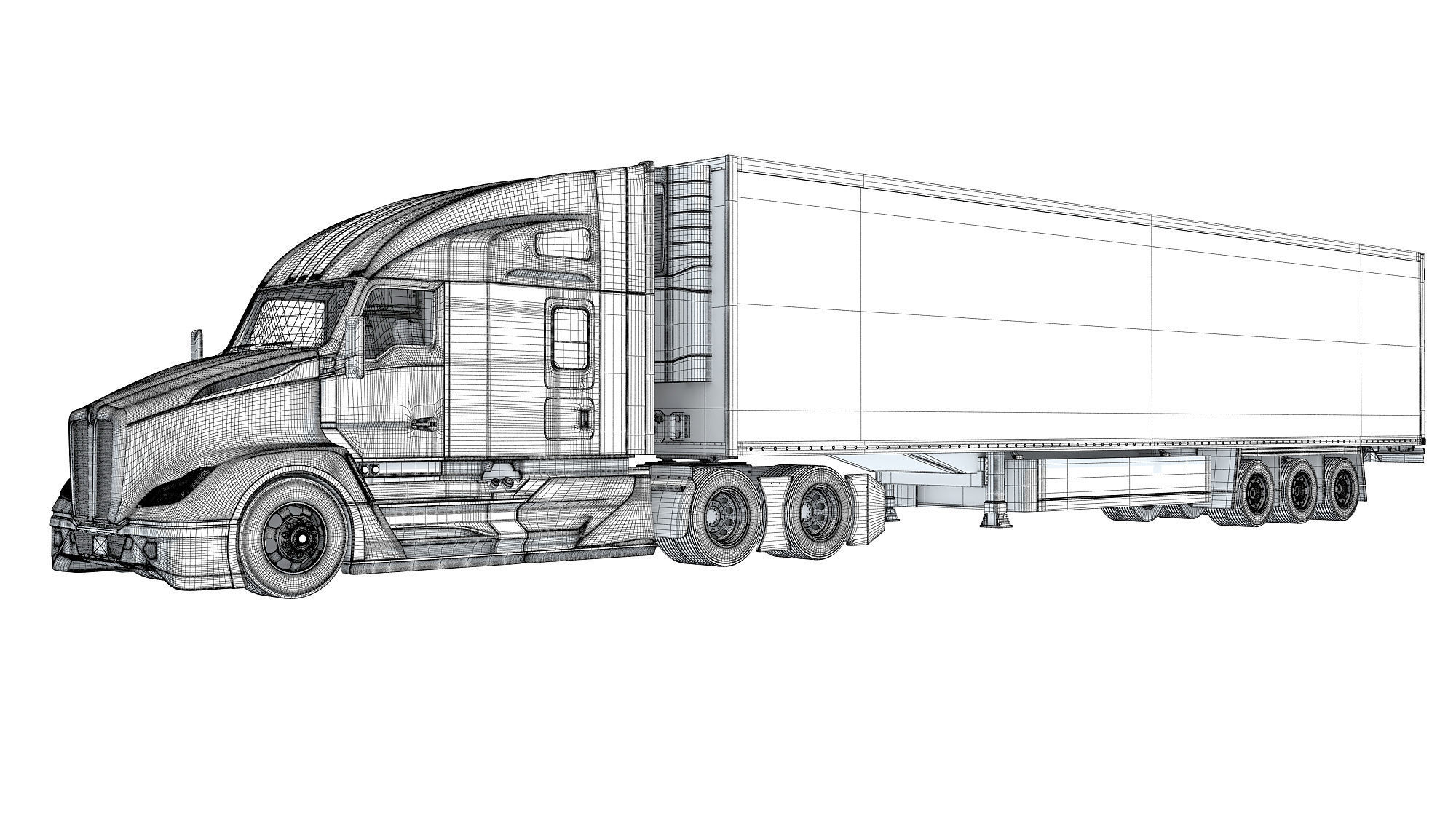Truck with Reefer Refrigerator Trailer 3D model_16