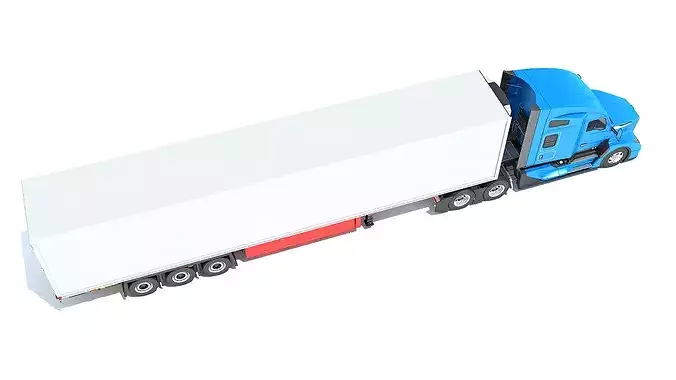 Truck with Reefer Refrigerator Trailer 3D model 7