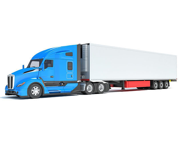 Truck with Reefer Refrigerator Trailer 3D model