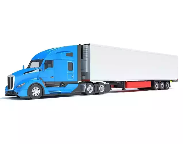 Truck with Reefer Refrigerator Trailer 3D model