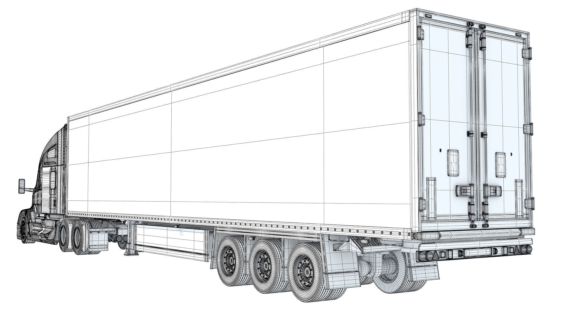 Truck with Reefer Refrigerator Trailer 3D model_17