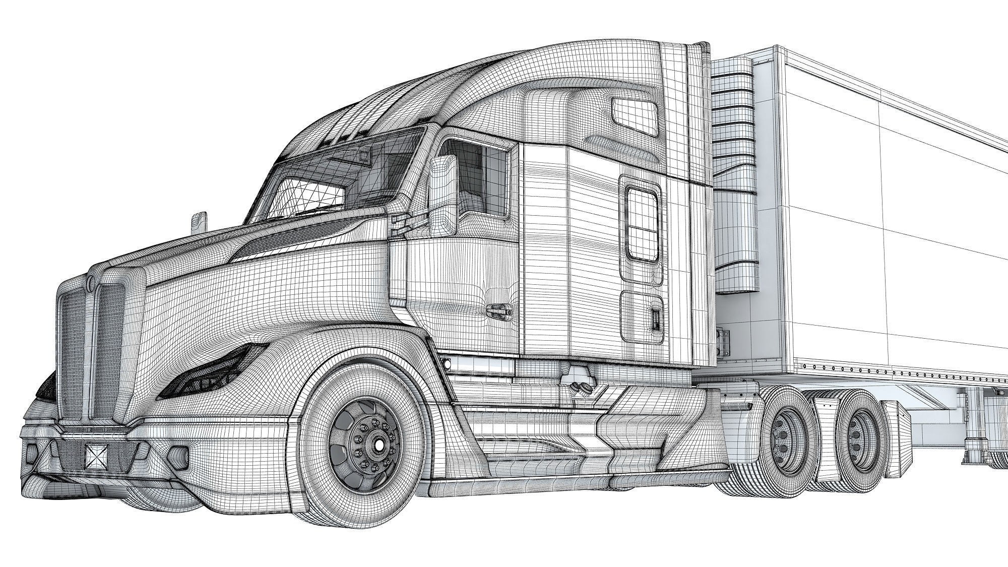 Truck with Reefer Refrigerator Trailer 3D model_20