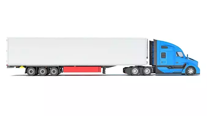 Truck with Reefer Refrigerator Trailer 3D model 6