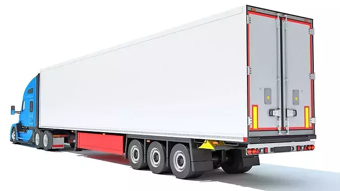 Truck with Reefer Refrigerator Trailer 3D model 4