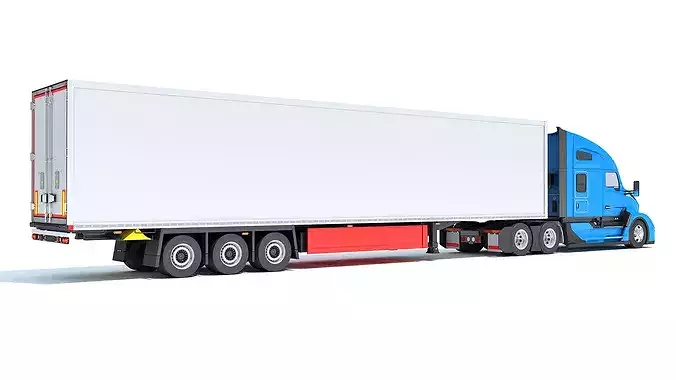 Truck with Reefer Refrigerator Trailer 3D model 5