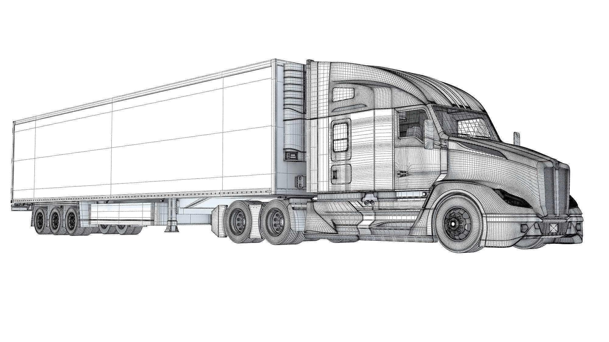 Truck with Reefer Refrigerator Trailer 3D model_19