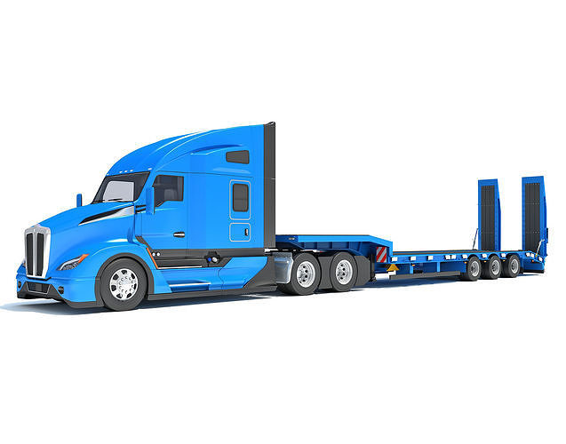 Truck with Platform Trailer 3D model