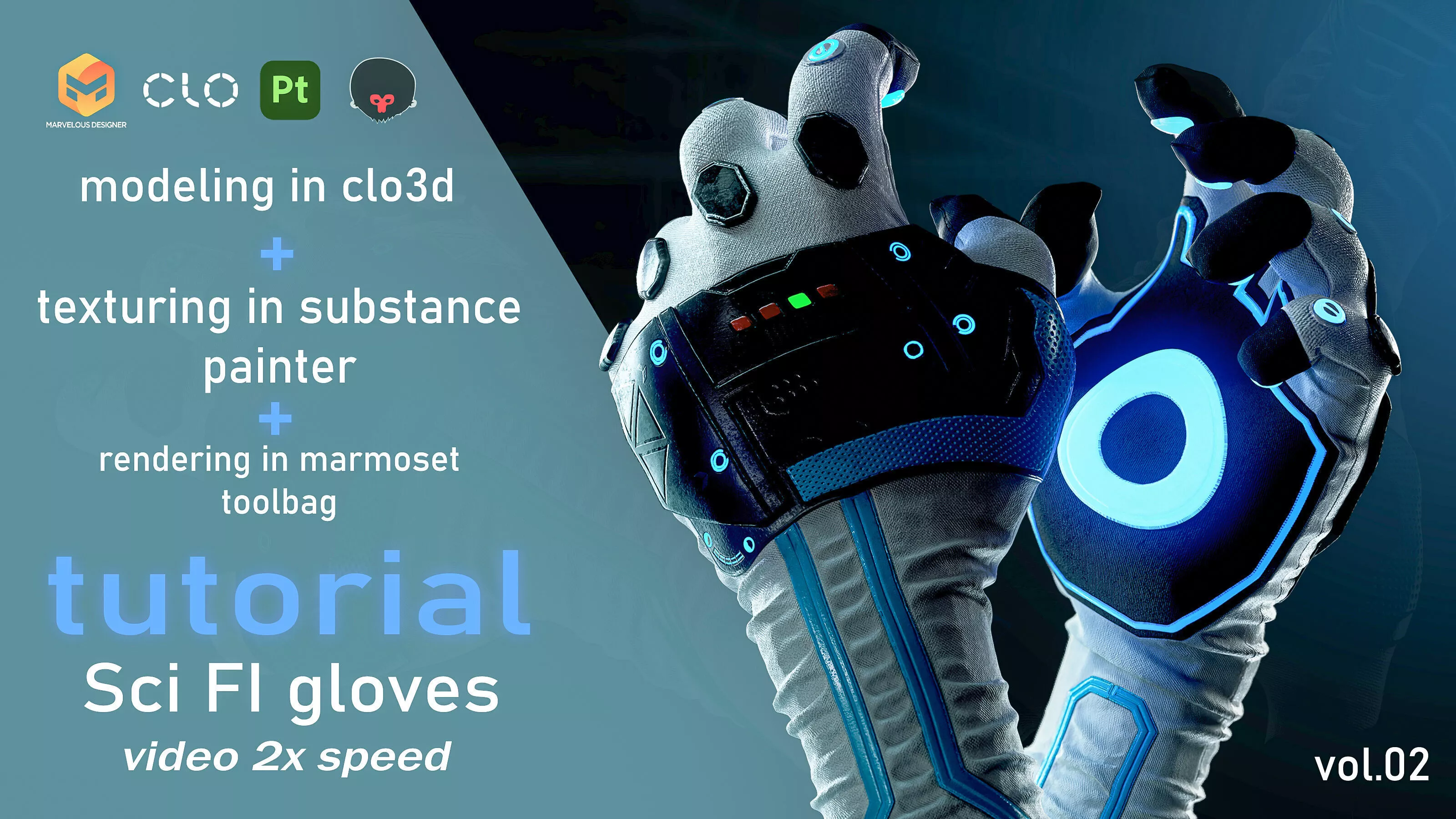 Tutorial Clo3d and MD Sci Fi gloves modeling and texturing 3D model