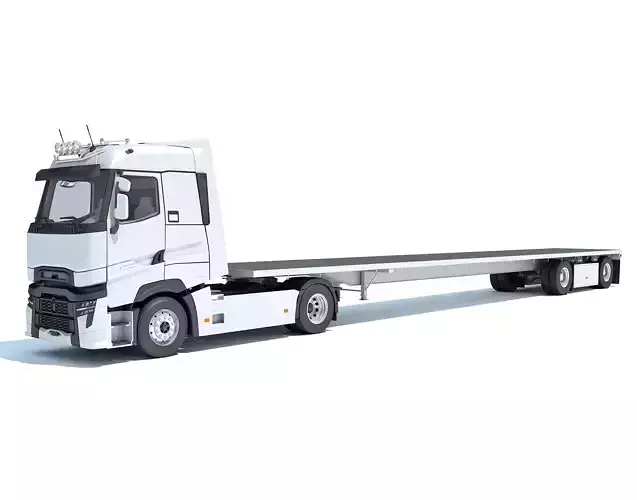 Truck with Flatbed Trailer 3D model