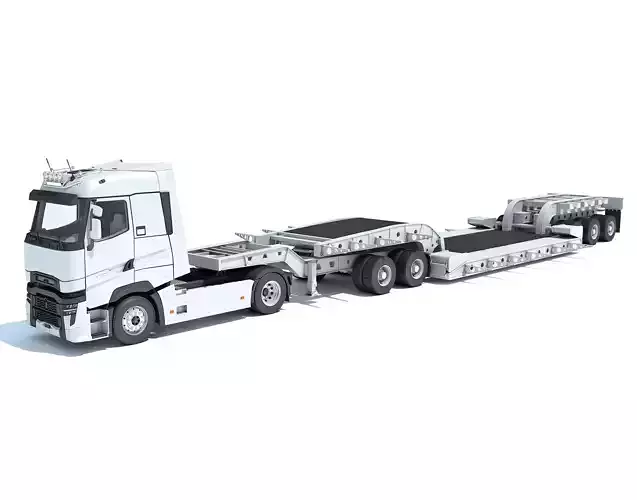 Truck with Lowboy Trailer 3D model