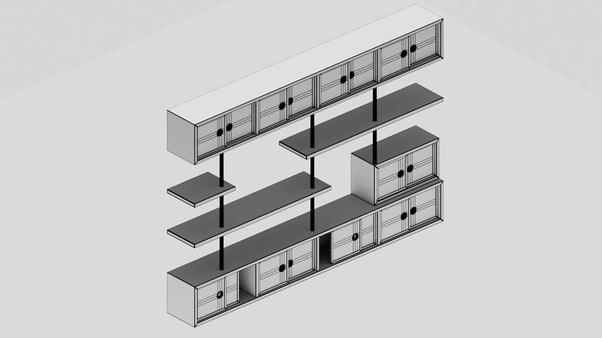 Japanese Furniture Kit - big shelves Low-poly 3D model_11