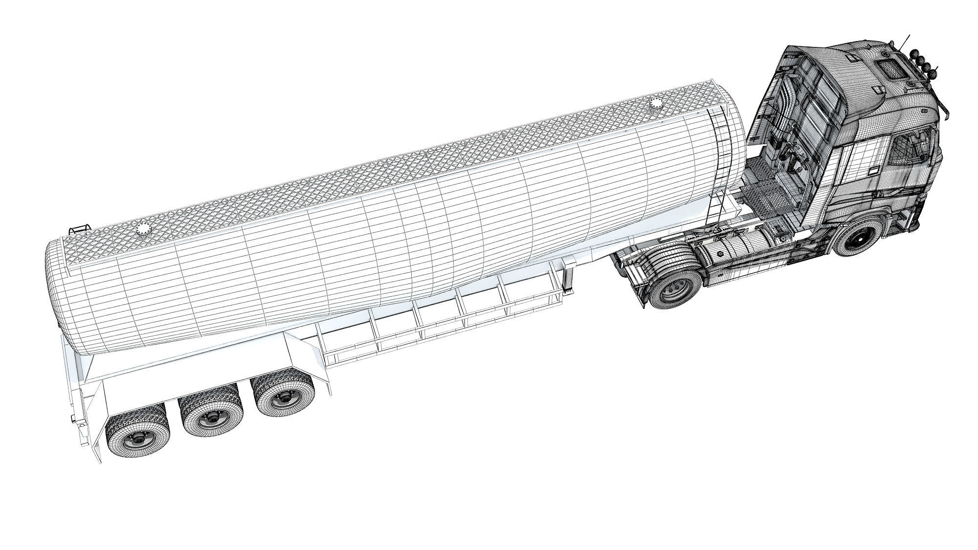 White Truck with Tank Trailer 3D model_19