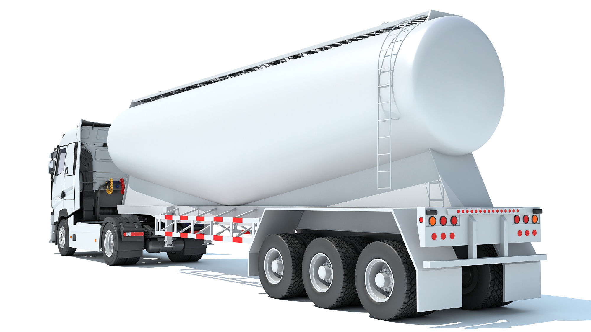 White Truck with Tank Trailer 3D model_3