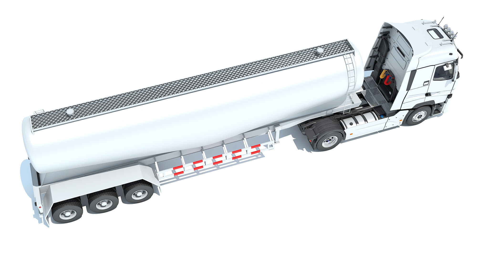 White Truck with Tank Trailer 3D model_6