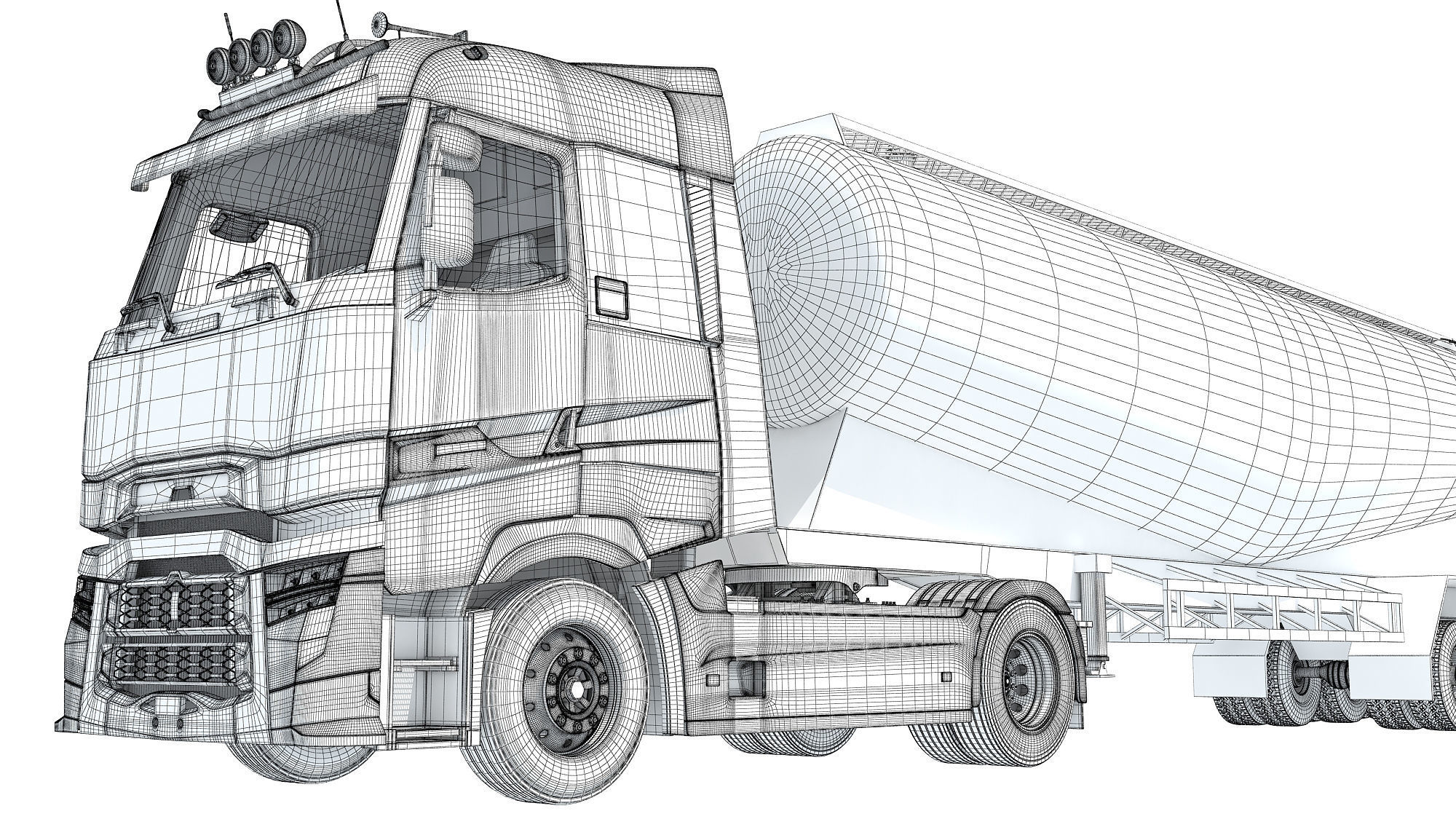 White Truck with Tank Trailer 3D model_21