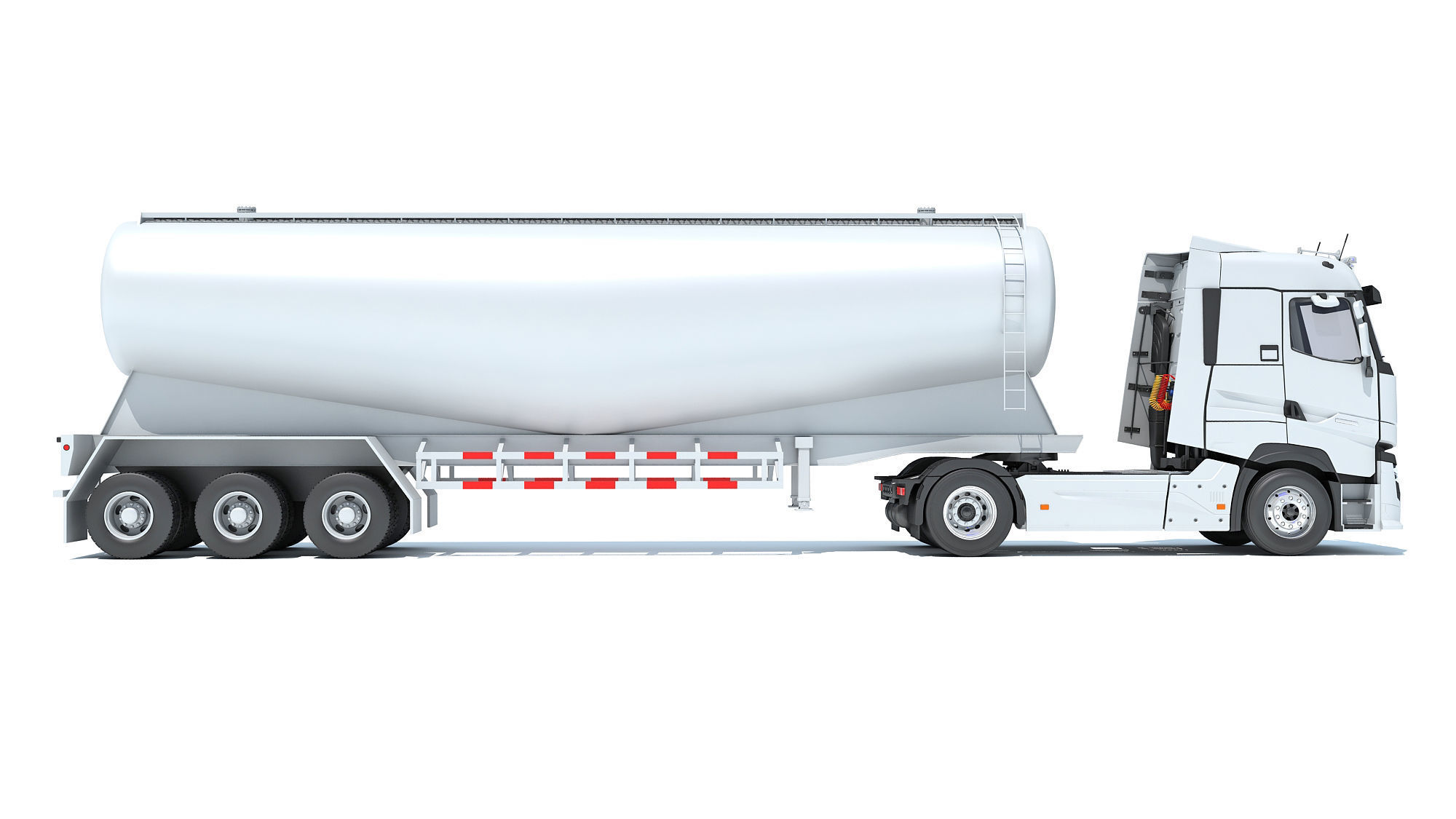 White Truck with Tank Trailer 3D model_5