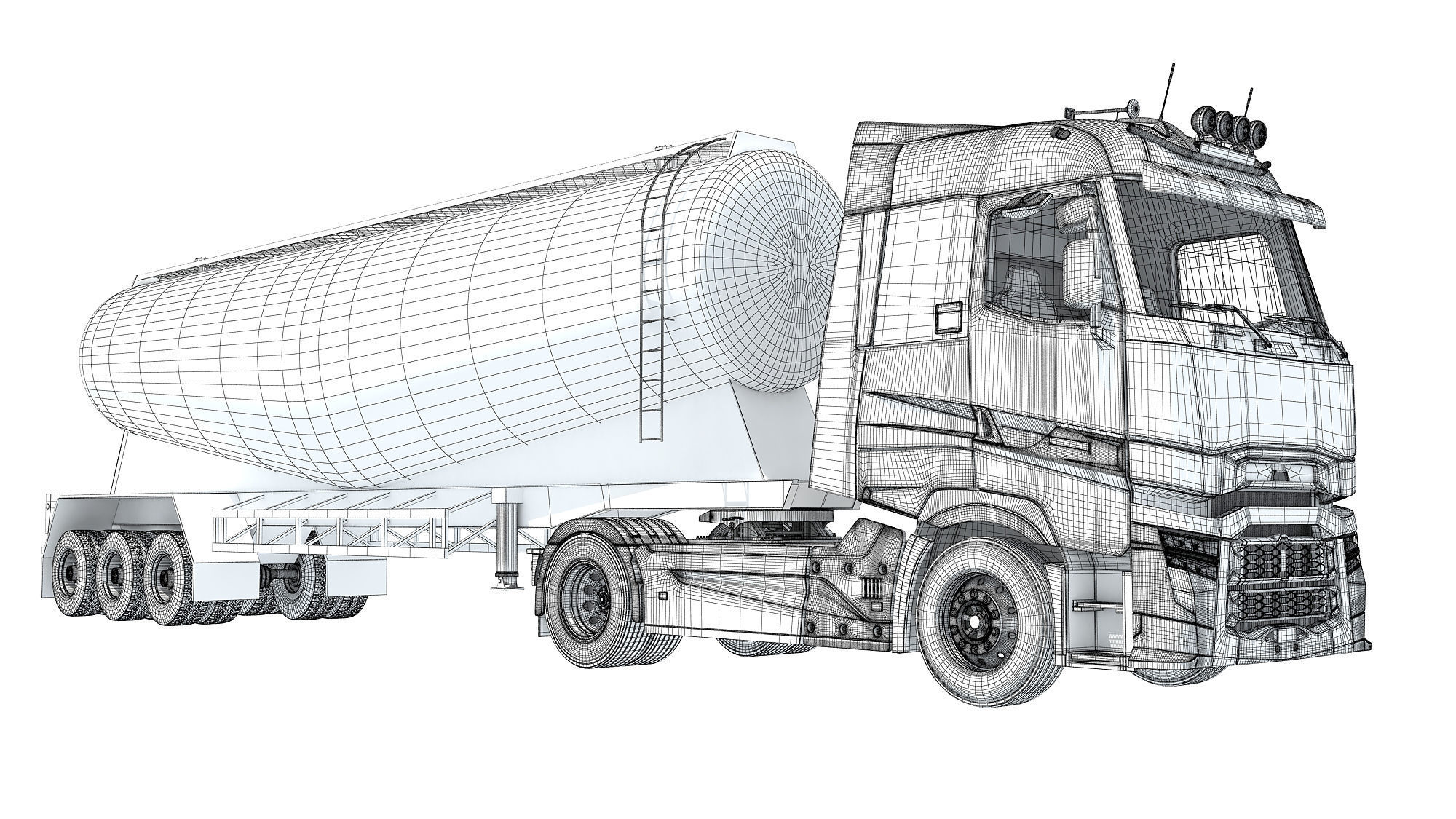 White Truck with Tank Trailer 3D model_20