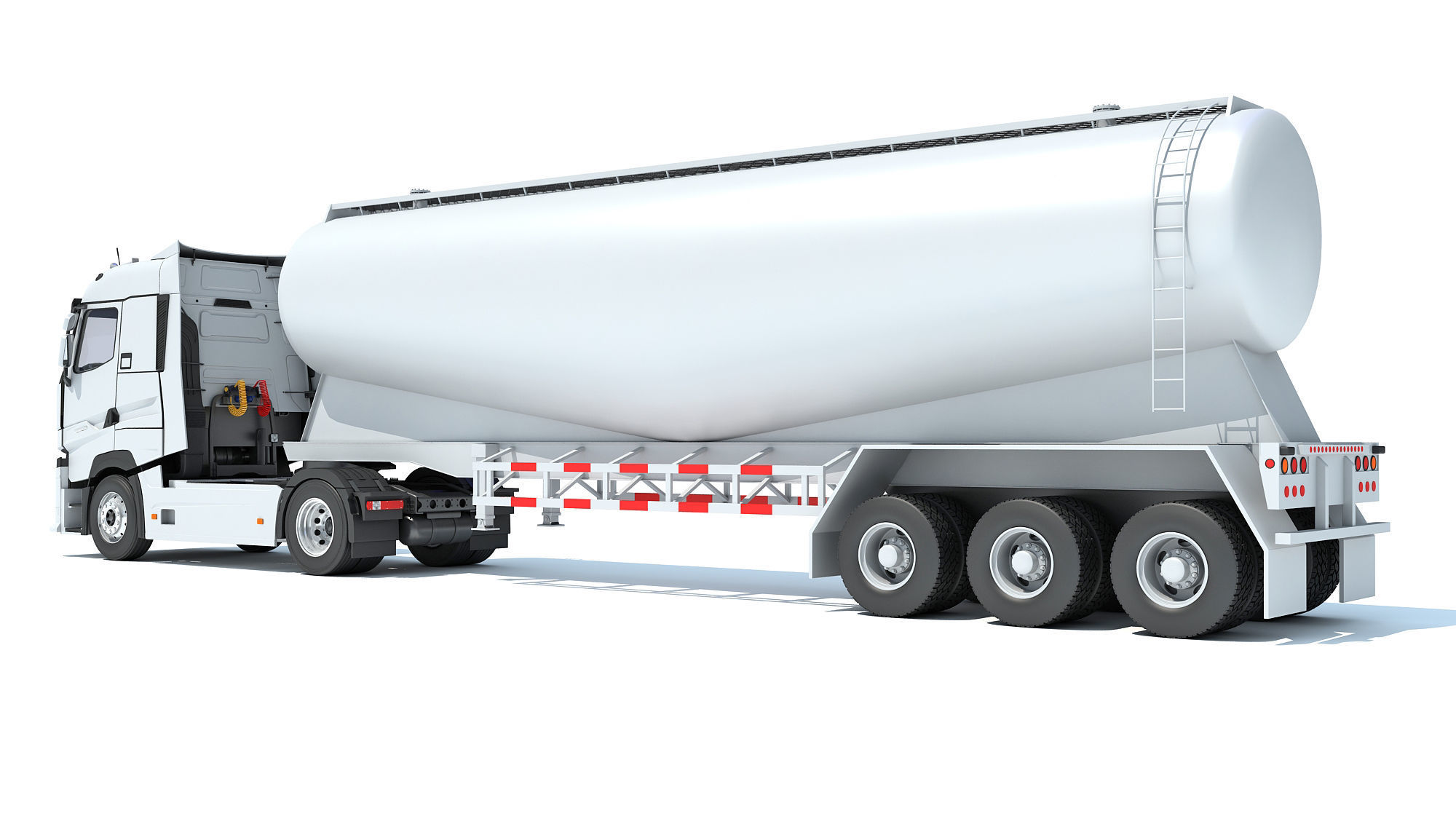 White Truck with Tank Trailer 3D model_2