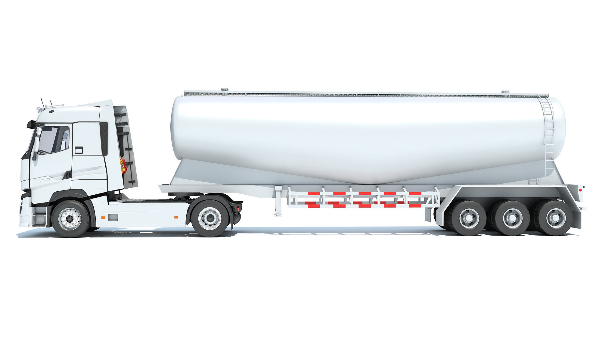 White Truck with Tank Trailer 3D model_1