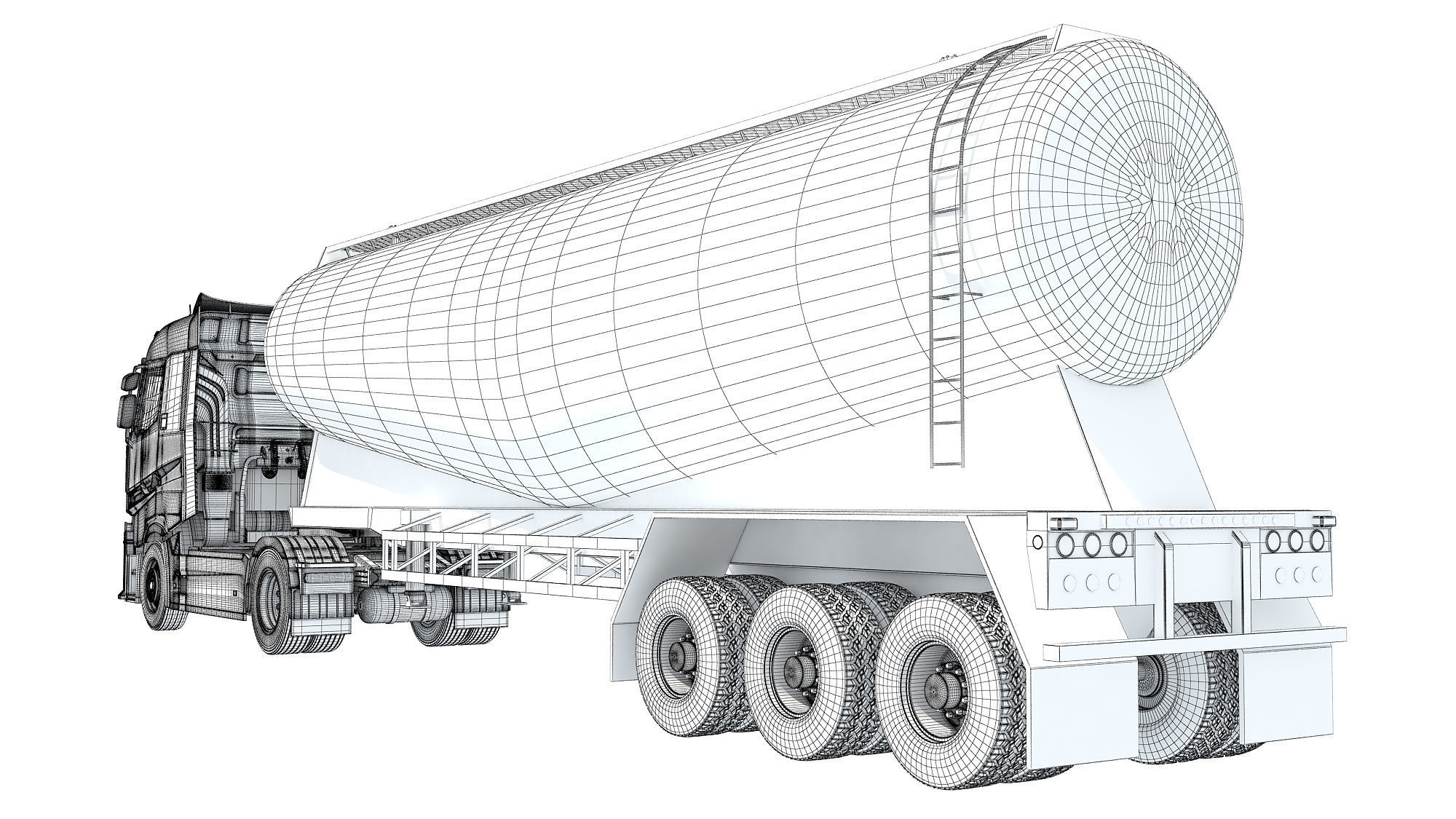 White Truck with Tank Trailer 3D model_18