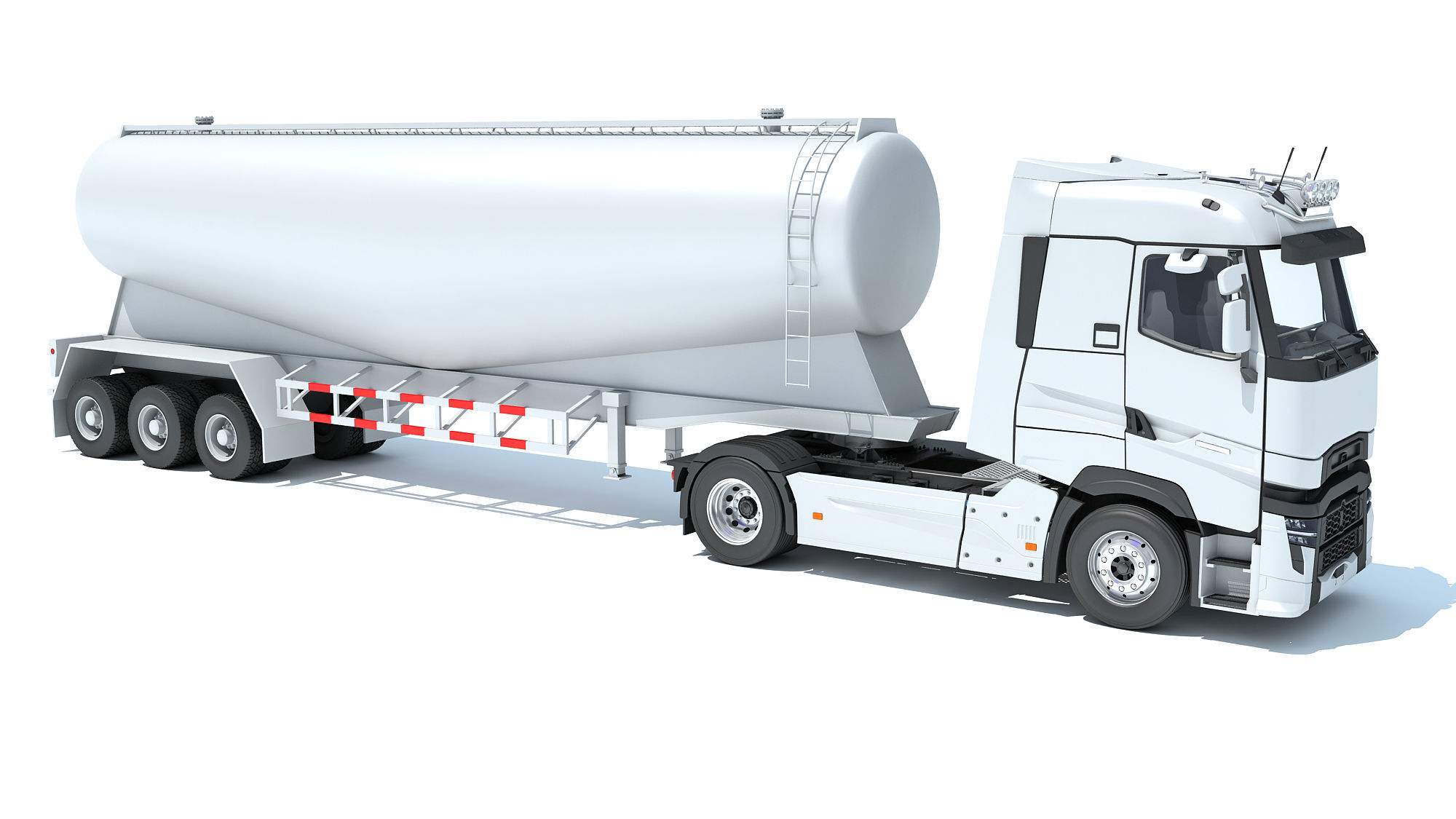 White Truck with Tank Trailer 3D model_7
