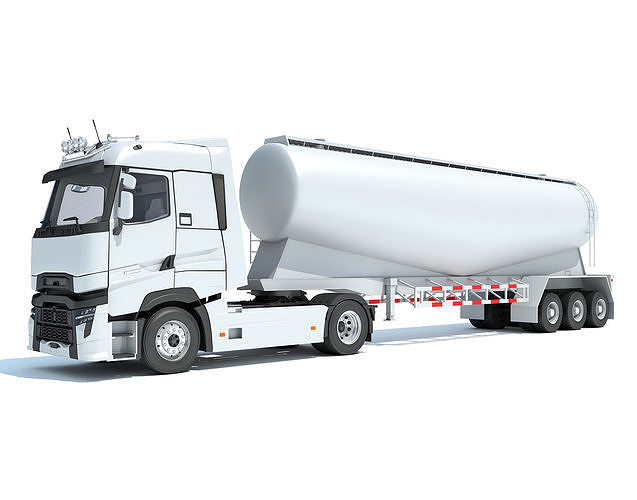 White Truck with Tank Trailer 3D model