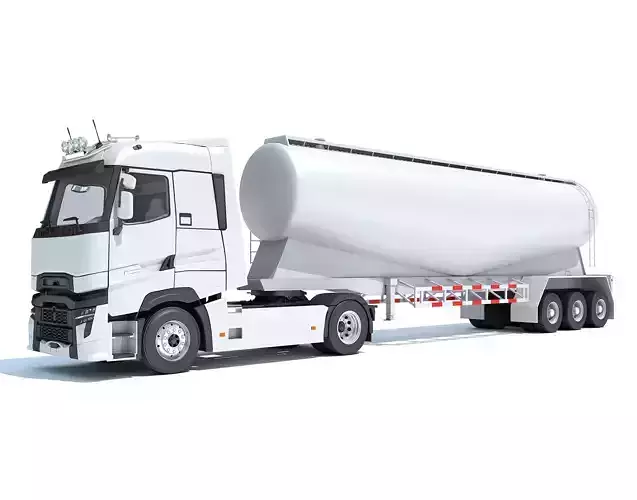 White Truck with Tank Trailer 3D model