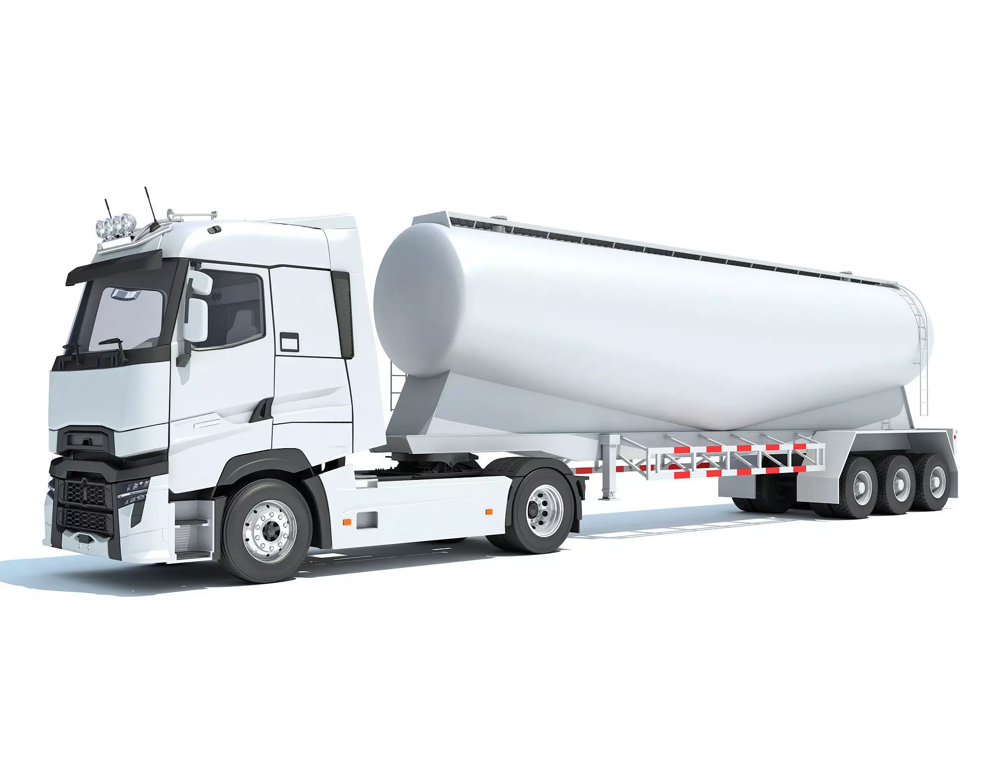 White Truck with Tank Trailer 3D model_0