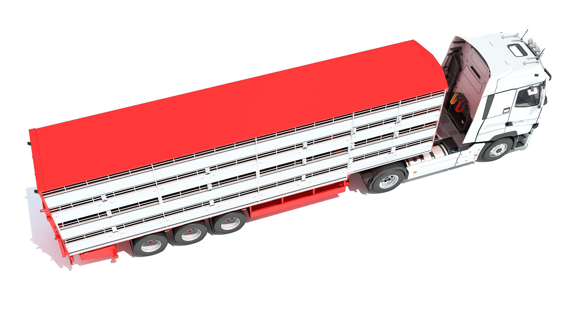 Truck with Animal Transporter Trailer 3D model_6