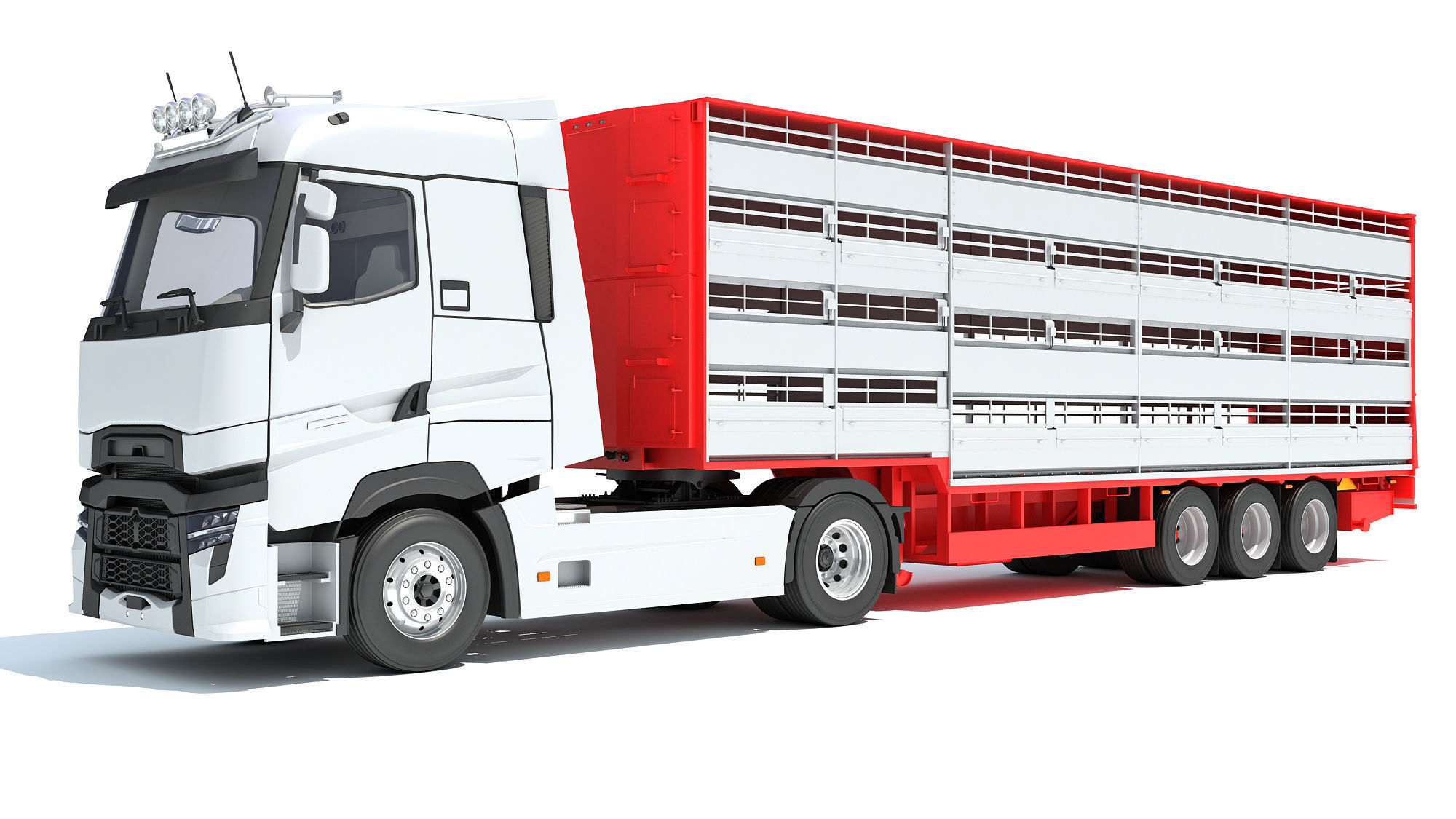Truck with Animal Transporter Trailer 3D model_8